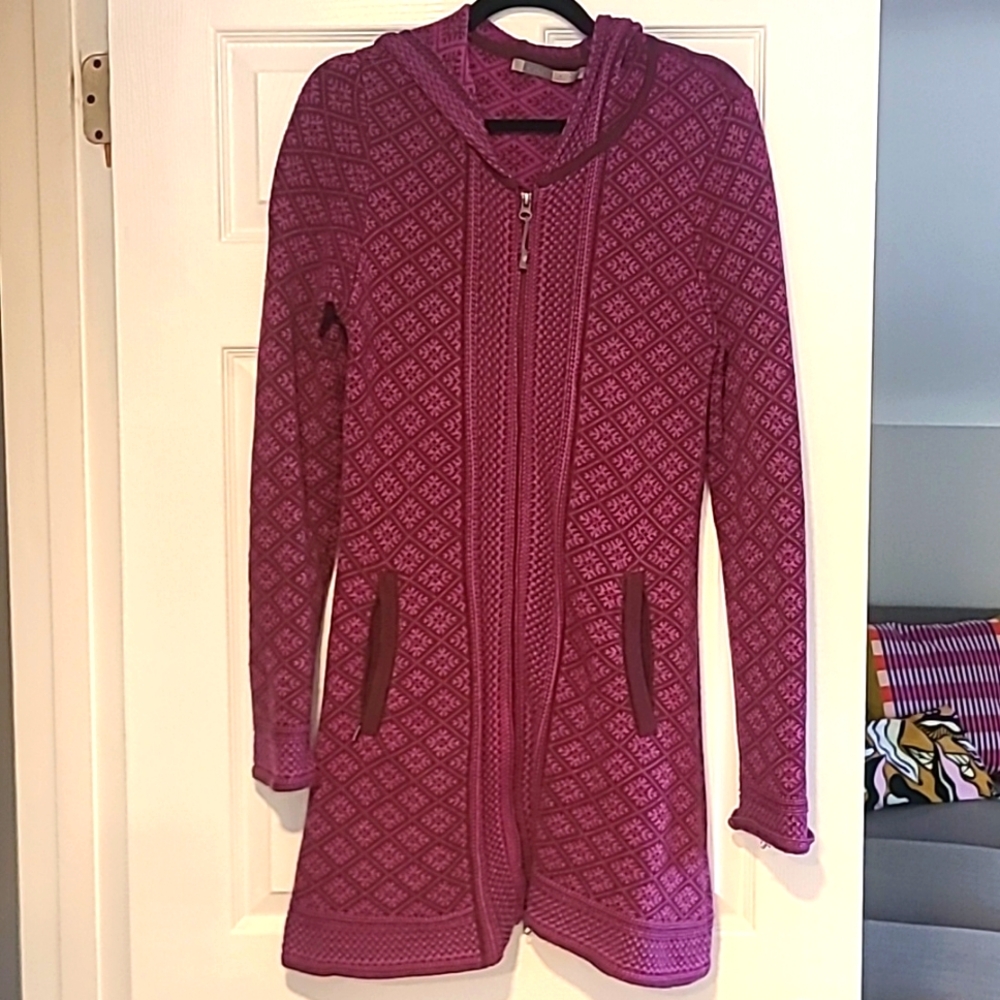 Athleta Spooner Summit Zip-Up Women's Purple Wool Sweater with Hood
